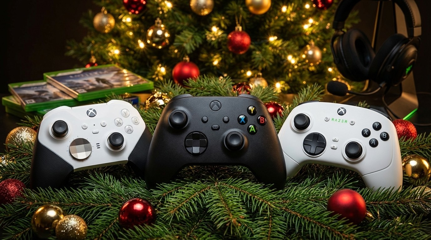 AI Generated images of the Xbox Wireless, Xbox Elite Series 2, and Razer Wolverine V3 Pro controllers visuallized.