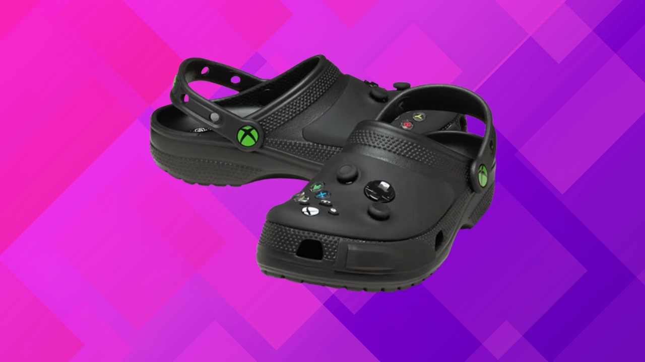 Xbox Crocs on a purple background